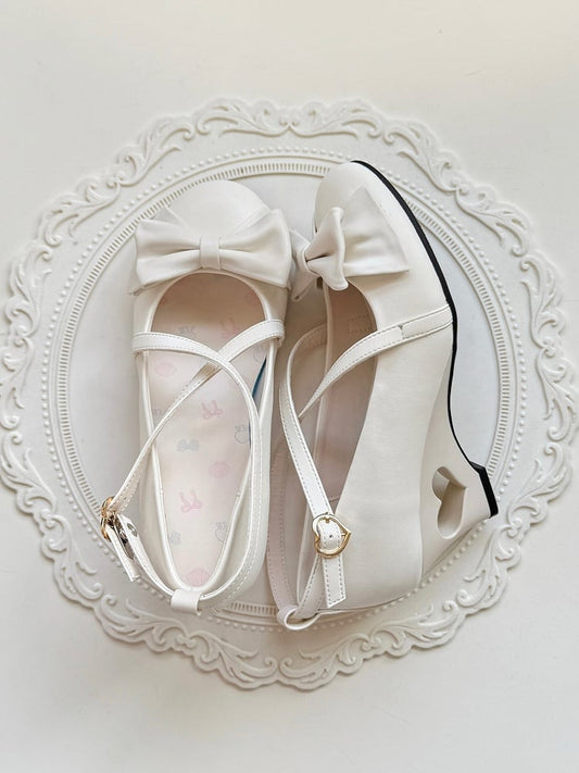 Heart Lolita Wedge Cutout Off-white - Straps Elegant Crisscross Heels