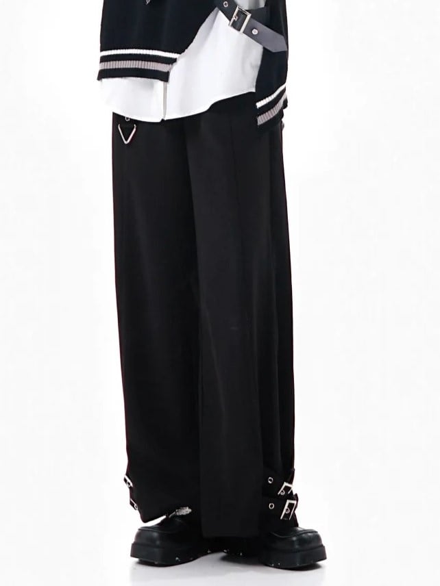 Straight-Leg Pants with Buckle Straps Black