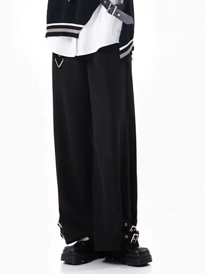 Straight-Leg Pants with Buckle Straps Black