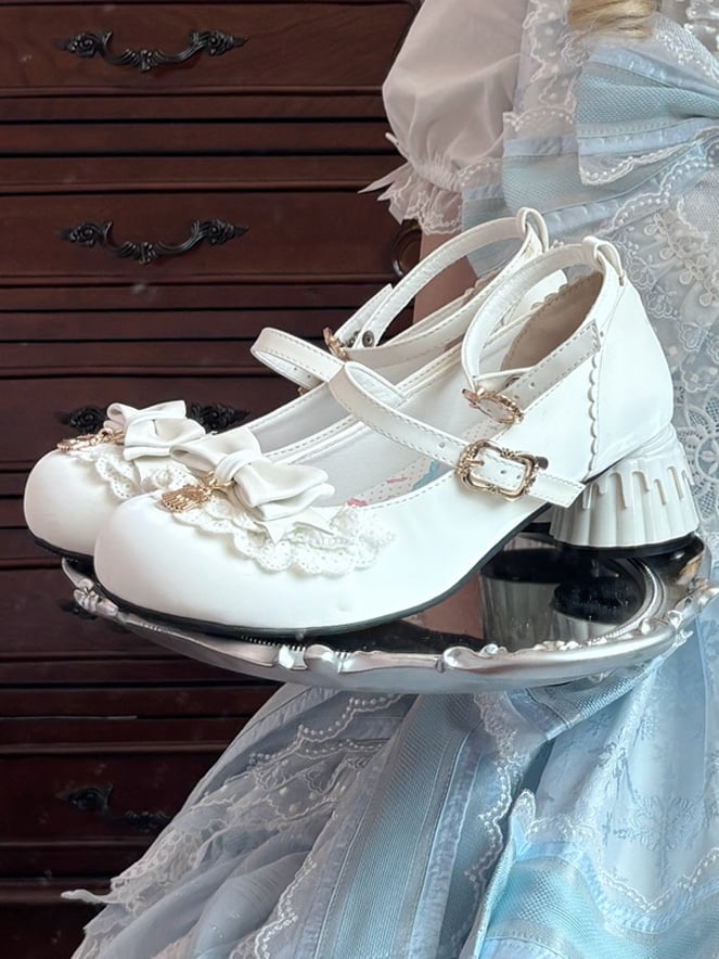 Mary Sweet Round White with Toe Top Lolita Bow Jane in