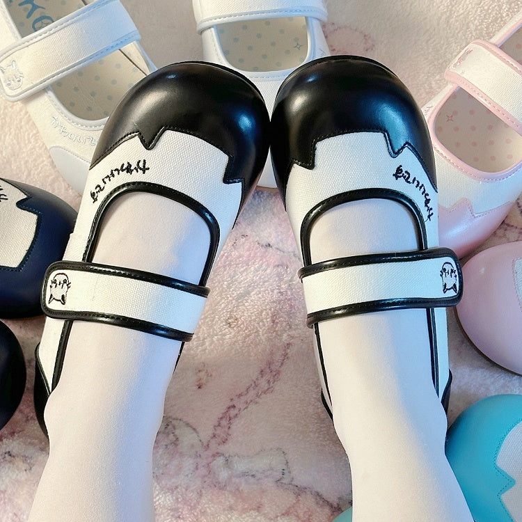 Flats Black Kitty Ears Mary Toe with Jane - Round