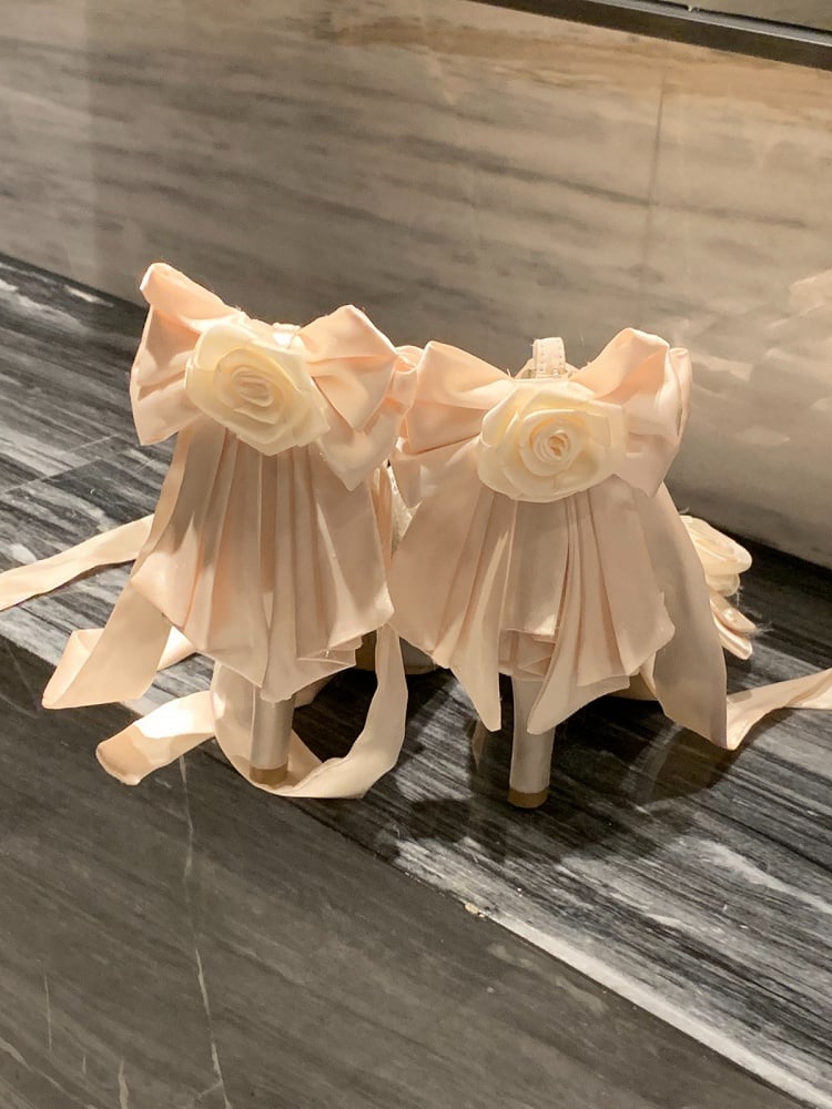 Champagne Rose Theme Lolita Shoes with Lace-up Design - 9.5cm High Heel - Cheese Mango