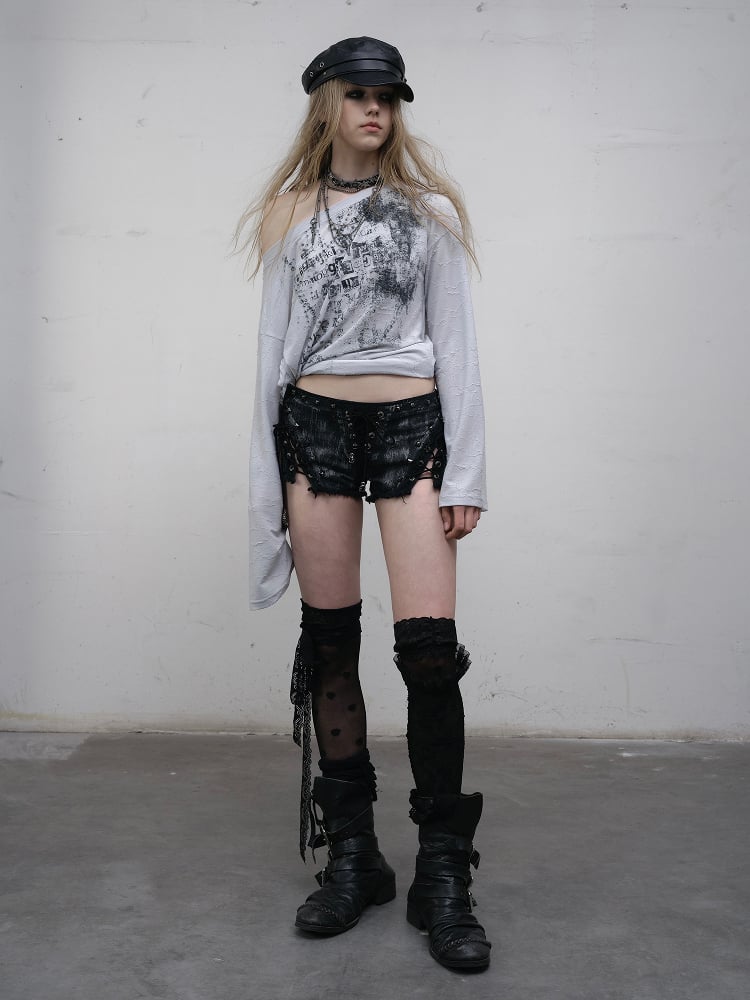 Studs Wasteland Punk with Decor Shorts Black