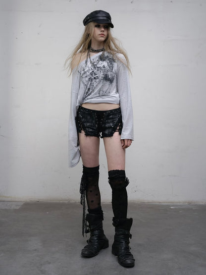 Studs Wasteland Punk with Decor Shorts Black