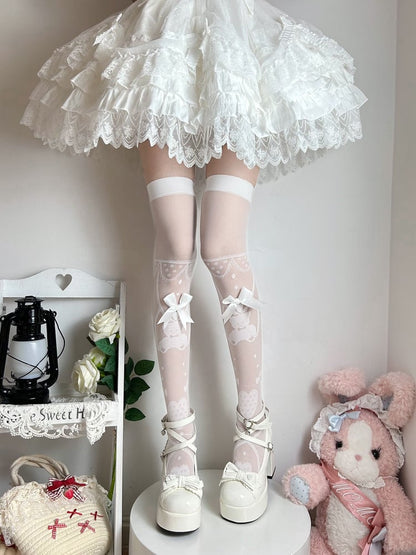 Options and Color Semi-sheer Print Stockings Heart 4 Bear