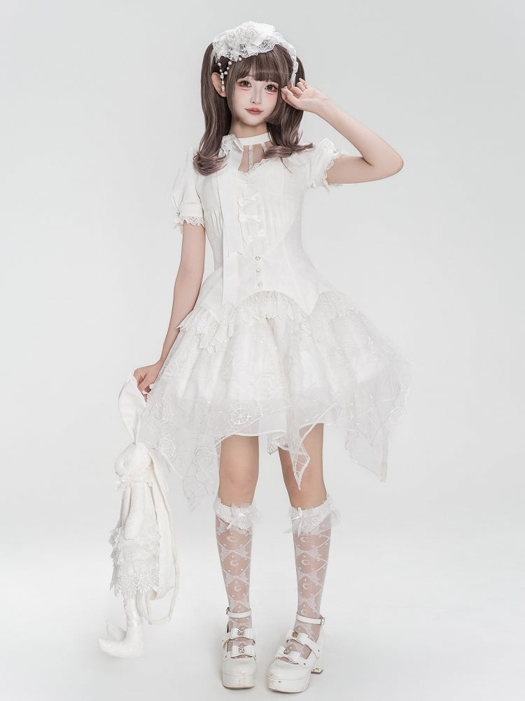 Spider Out Short Web Detachable Hallow Skirt Sleeves Lolita + Collar Gothic Overlay White Top Embroidery