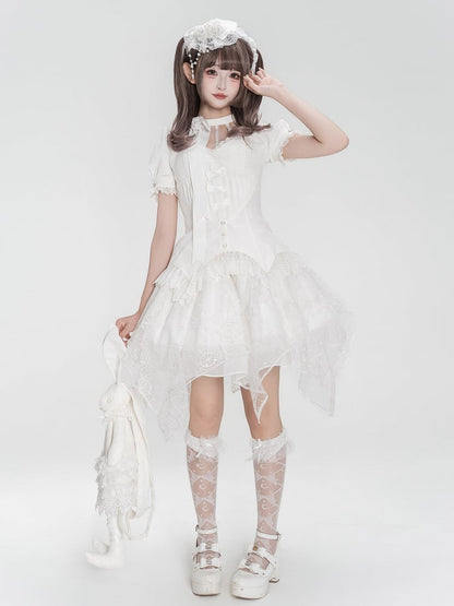 Spider Out Short Web Detachable Hallow Skirt Sleeves Lolita + Collar Gothic Overlay White Top Embroidery