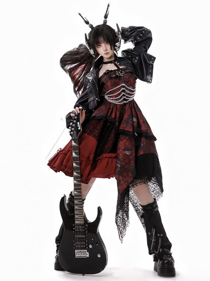 and Bishop Black Leather with Grommet Sleeves PU Details Cropped Jacket Front Zipper