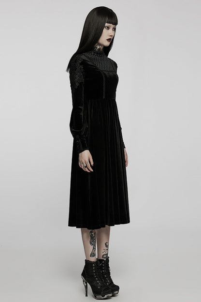 Black Long Sleeves Invisible Zipper High-Waisted Hollow Stitching Gothic Dress