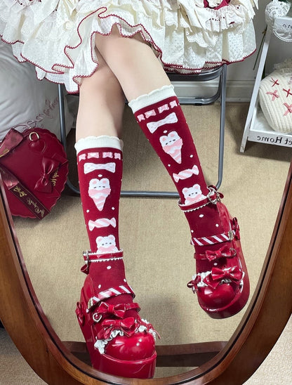 Socks Pattern Sweet Styles) Cherry/Bear Calf Style Lolita (3