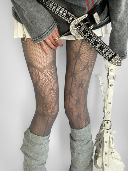 Asymmetric Colors Lace Tights Design 5