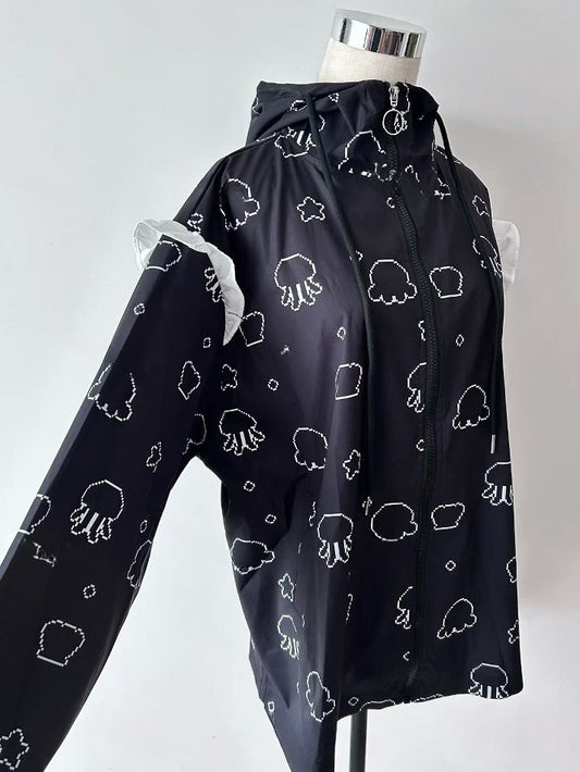 Druck Rüschen Trim Kapuze Quallen Jirai Schutz Sonne Jacke Kei Schwarz