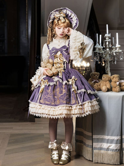 Samtkleid Kerze JSK Dekoration Lolita Lila Stickerei Schleifen