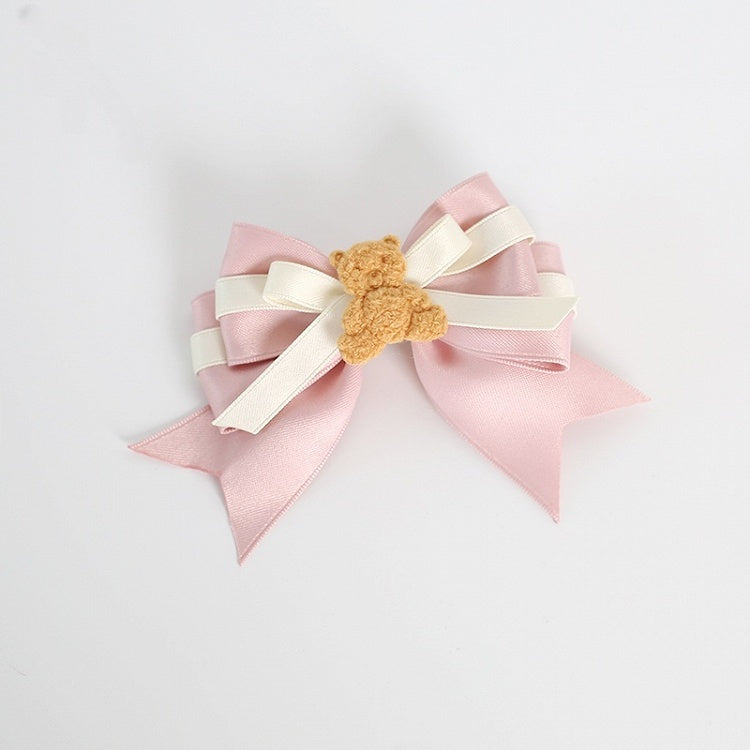 Decoration Pink Bear Bowknot Beige and Hairclip Cute with