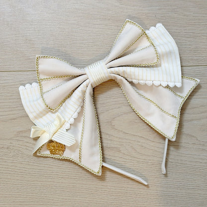 Striped Bow KC with Mini Crown in Black, Mint, Chocolate, Beige - Fairy Faith