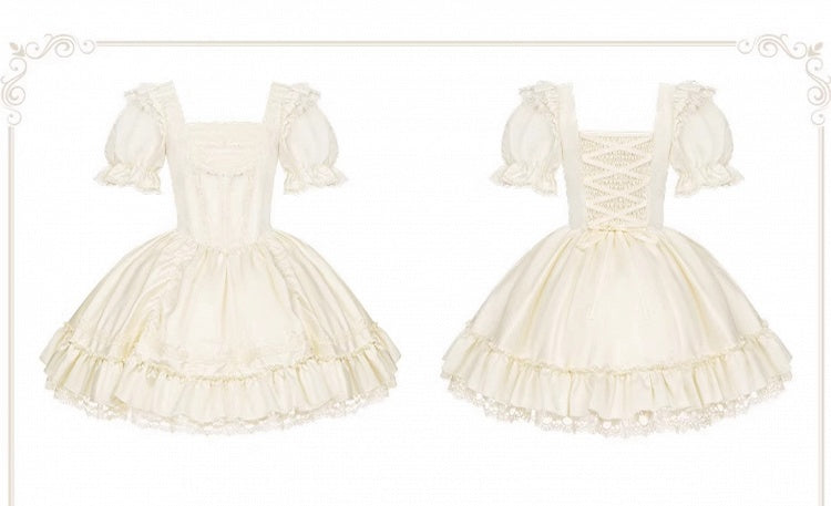 Dress Beige and Sleeves Lolita Elegant Puff Short Neckline Classic Square