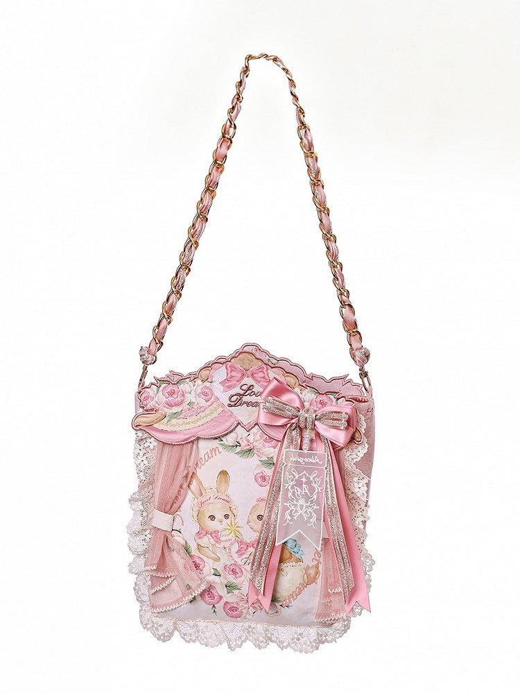 Adorable Rabbit Graphic Lolita Handbag Featuring Ribbon Embellishments - Alice Girl