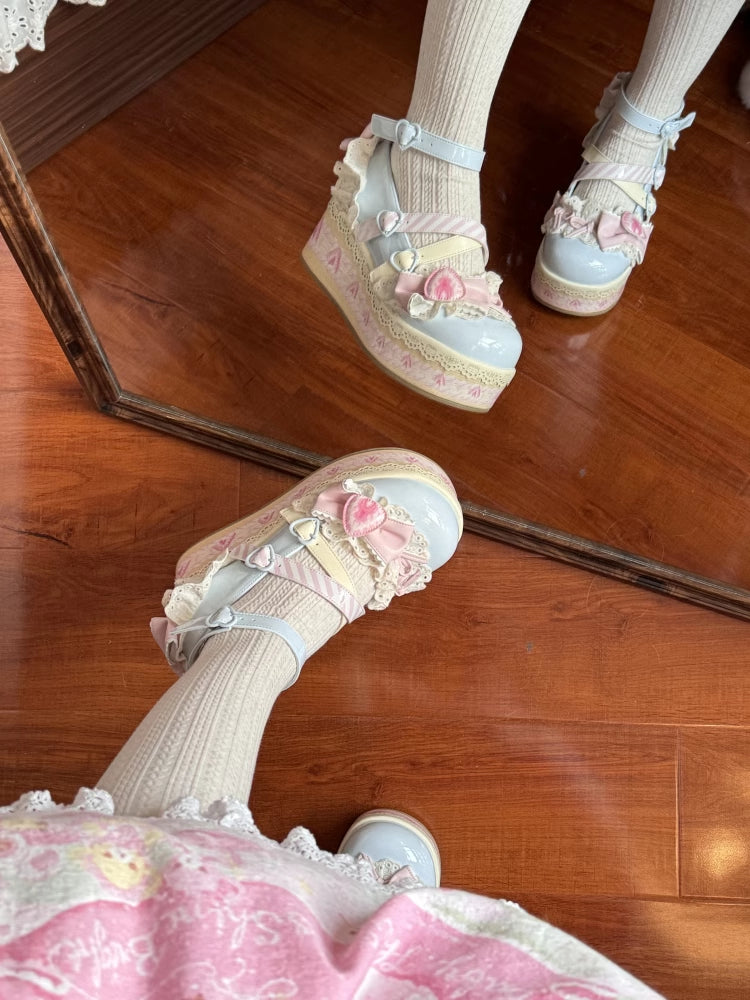 Accents Jane Strawberry Bow Blue Cake Sweet Lolita Shoes Sea Salt Mary Platforms