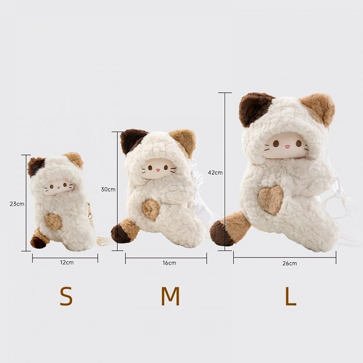 White Kitty-shaped Plush Backpack Crossbody Bag Small/Middle/Large Size
