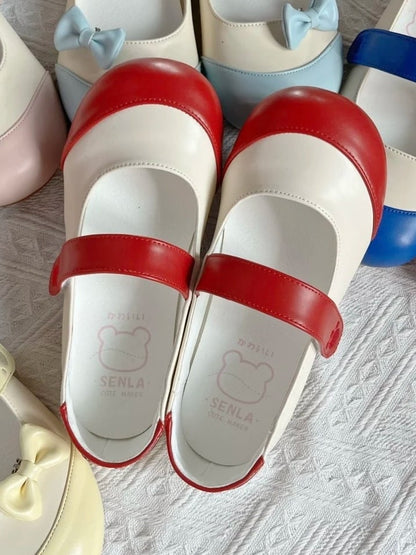 Sweet Flat Velcro Shoes Strap Bear Beige Details Lolita Red Closures