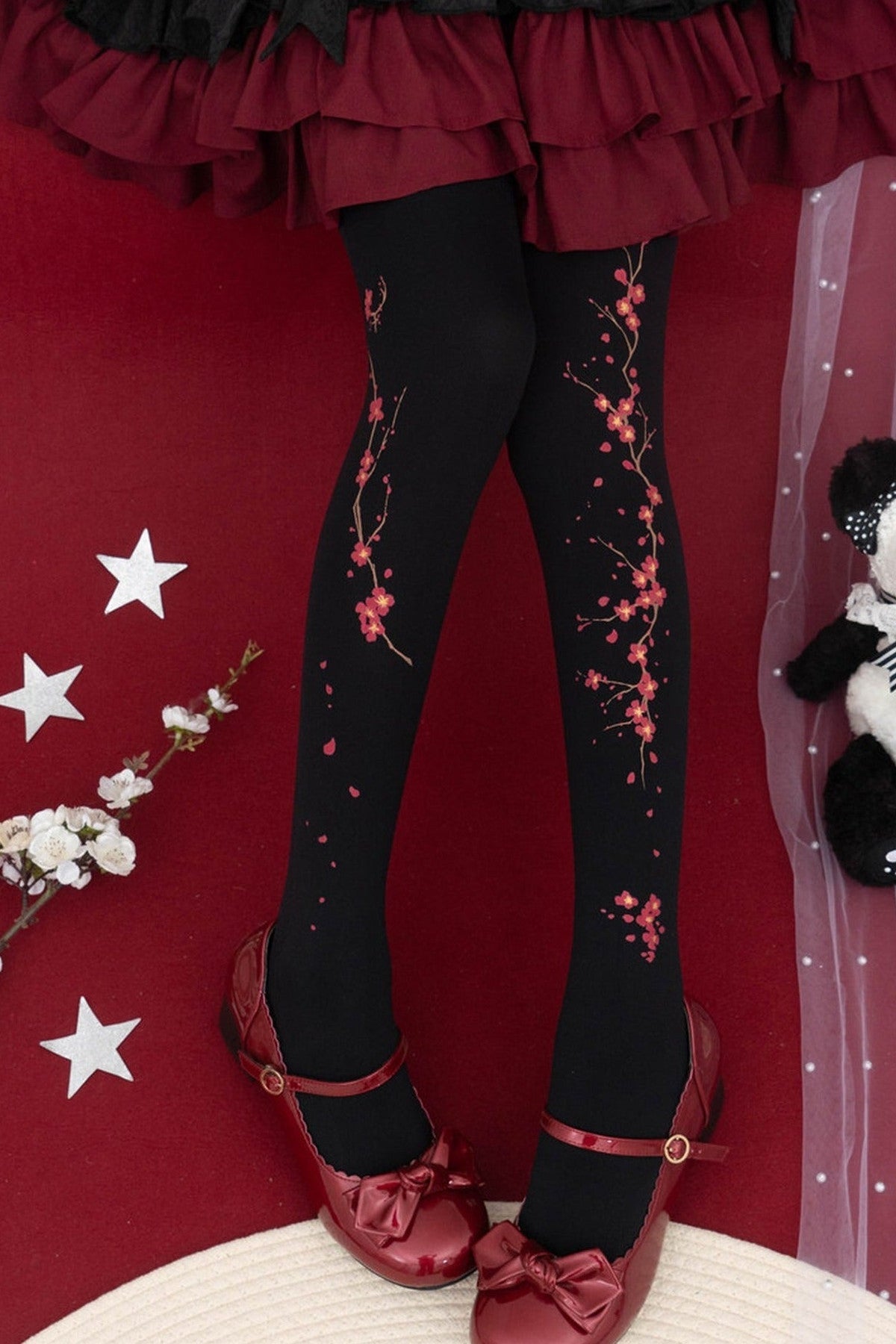 Hidden Plum Blossom Floral Tights