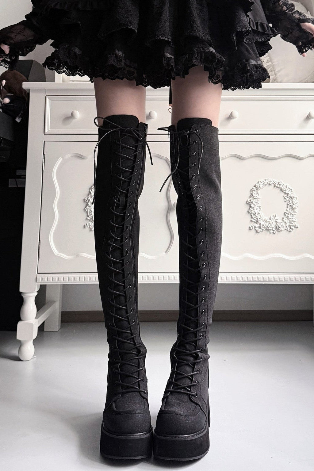 Cross-Studded Platform Over-The-Knee Boots