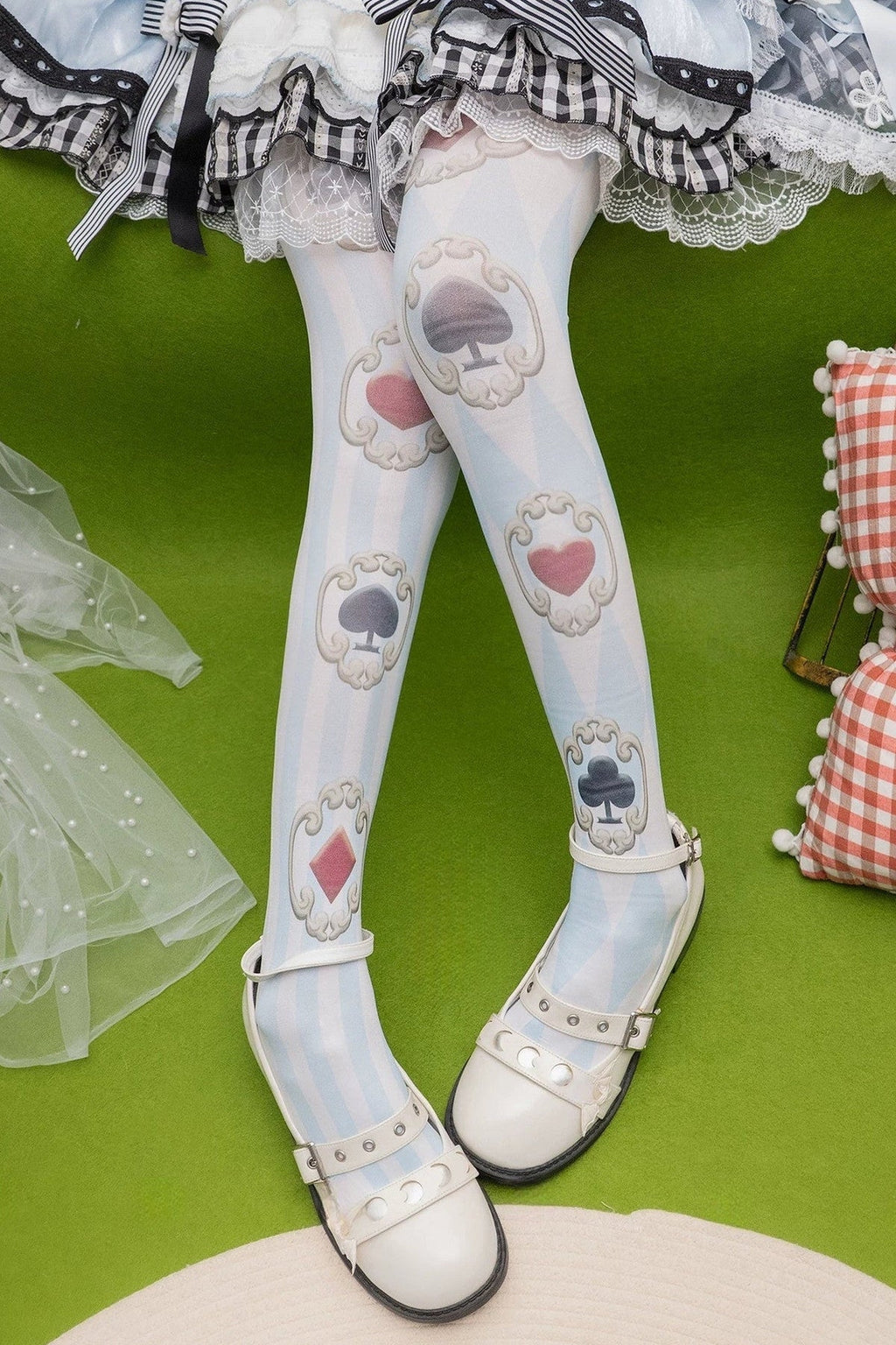 Alice Playing Card Patterned Tights