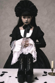Pair of black platform boots shown on table