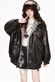 Bear embroidery on deep brown jacket
