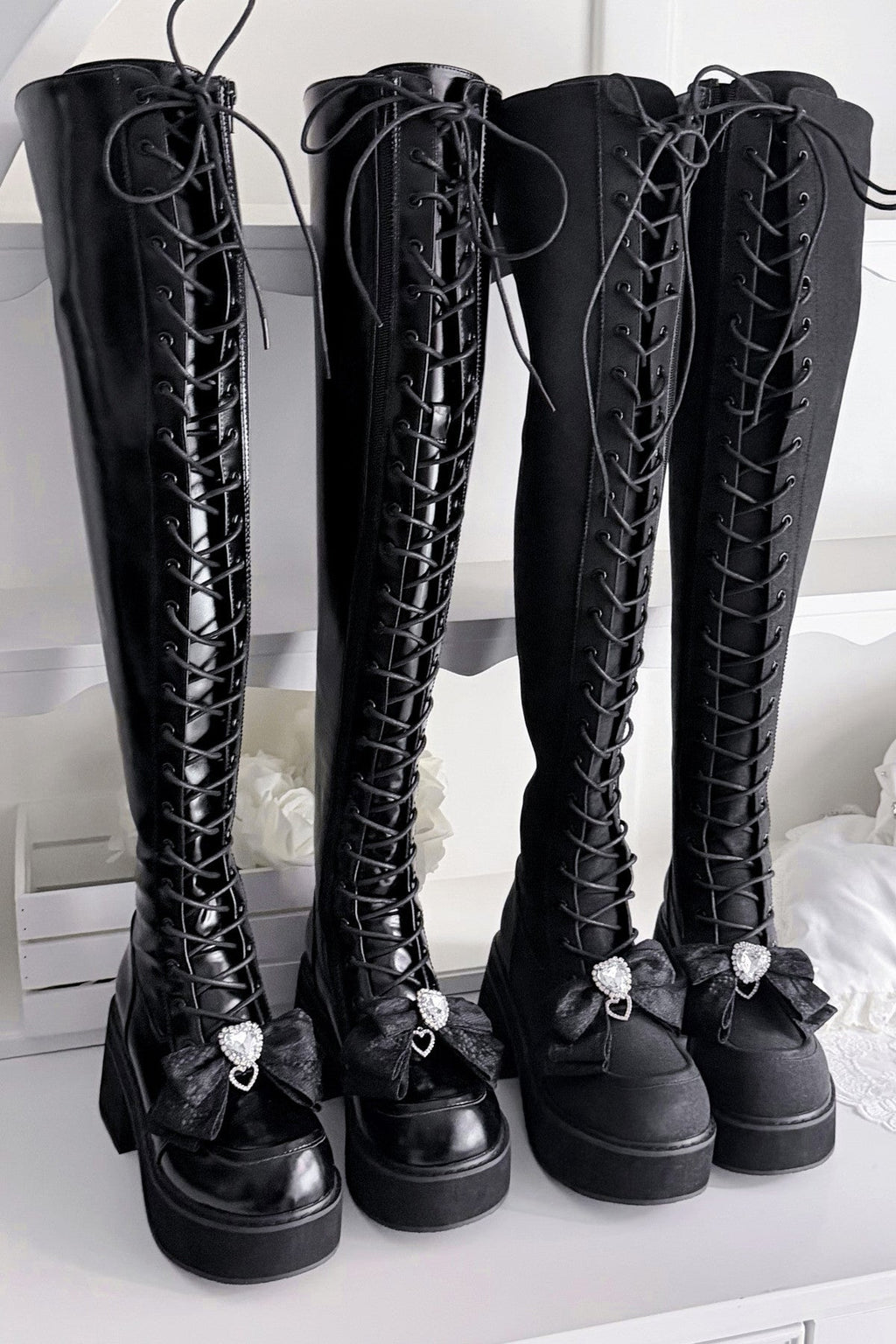 Cross-Studded Platform Over-The-Knee Boots