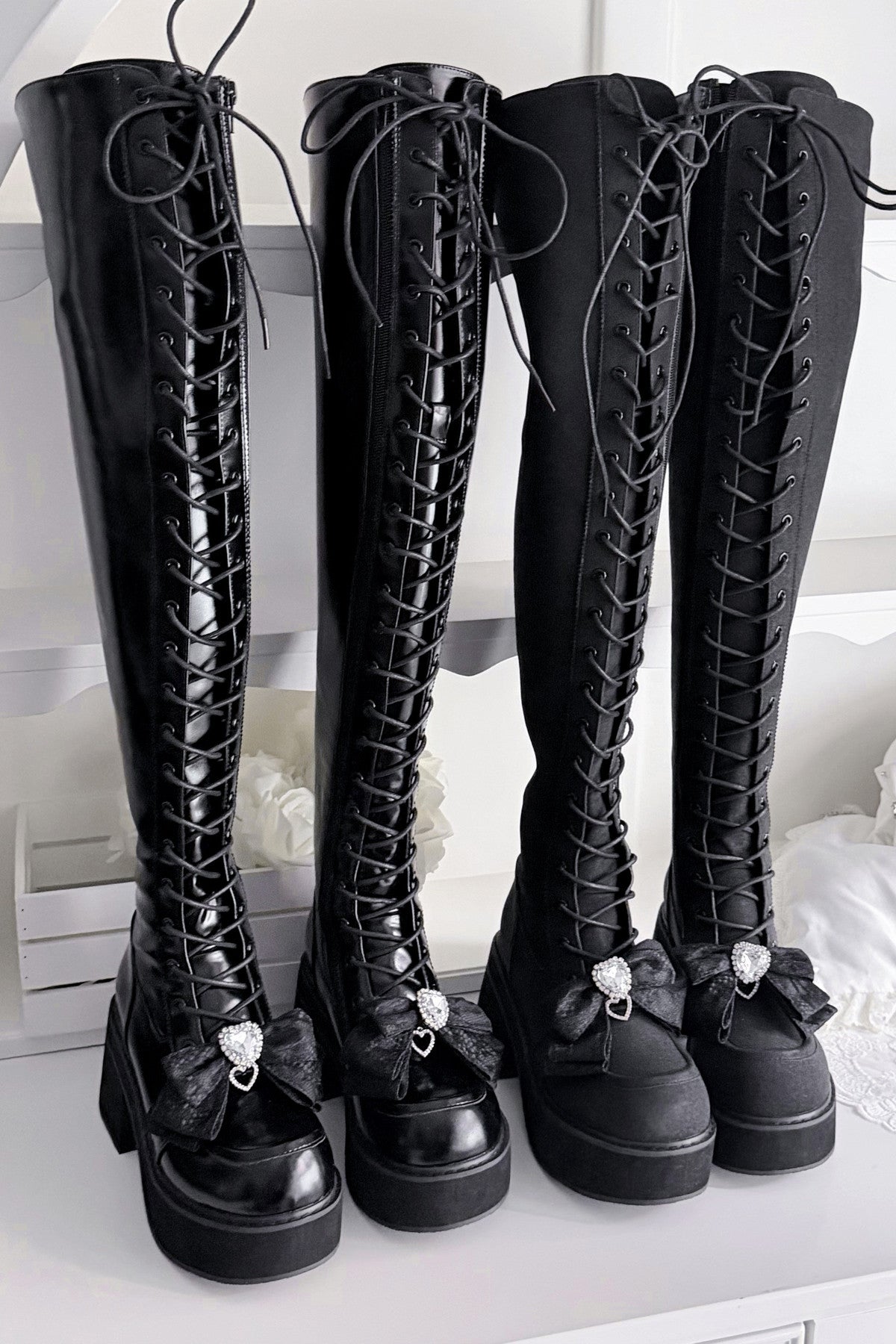 Cross-Studded Platform Over-The-Knee Boots