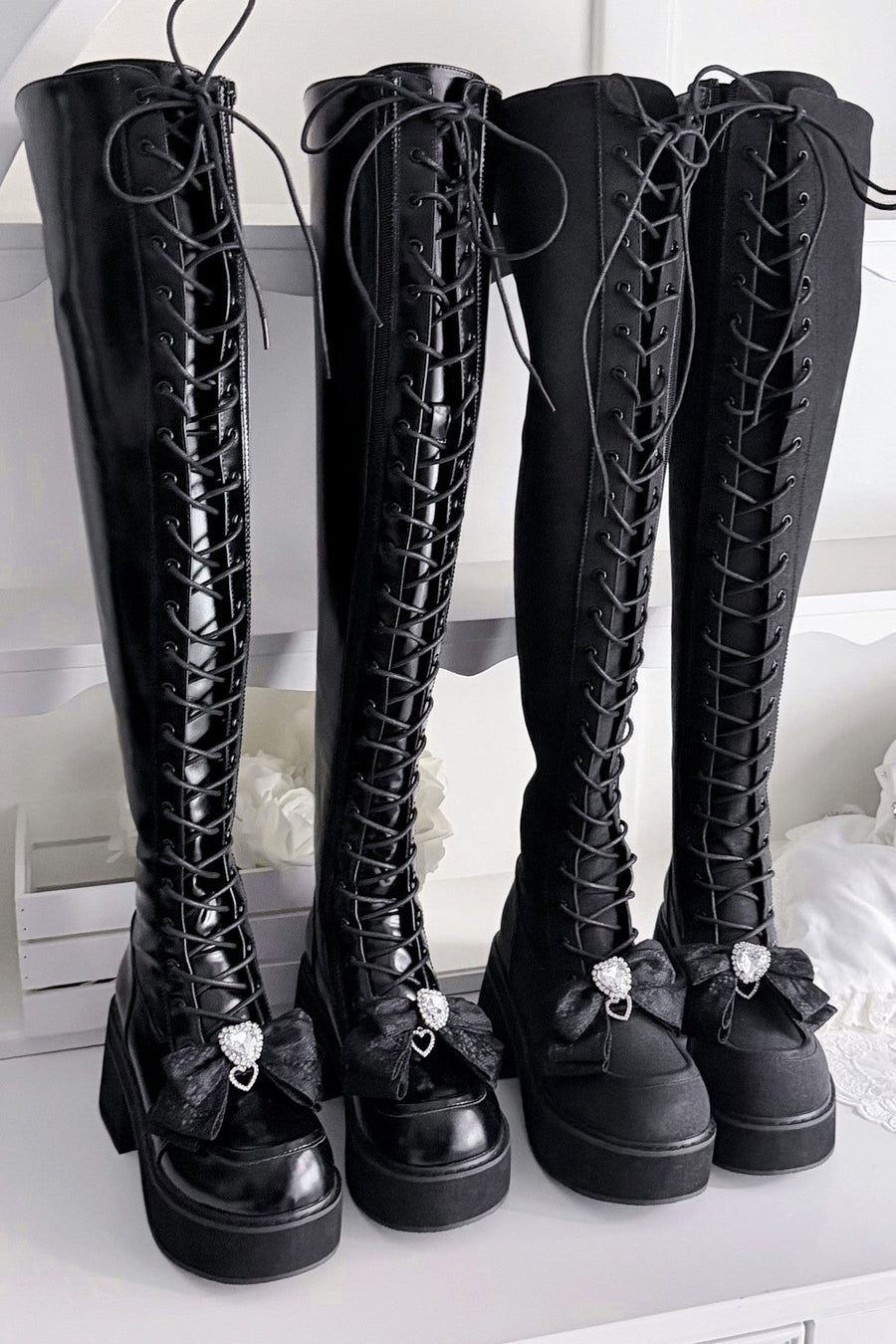 Cross-Studded Platform Over-The-Knee Boots
