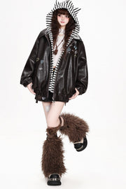 Deep brown zip-front jacket full styling