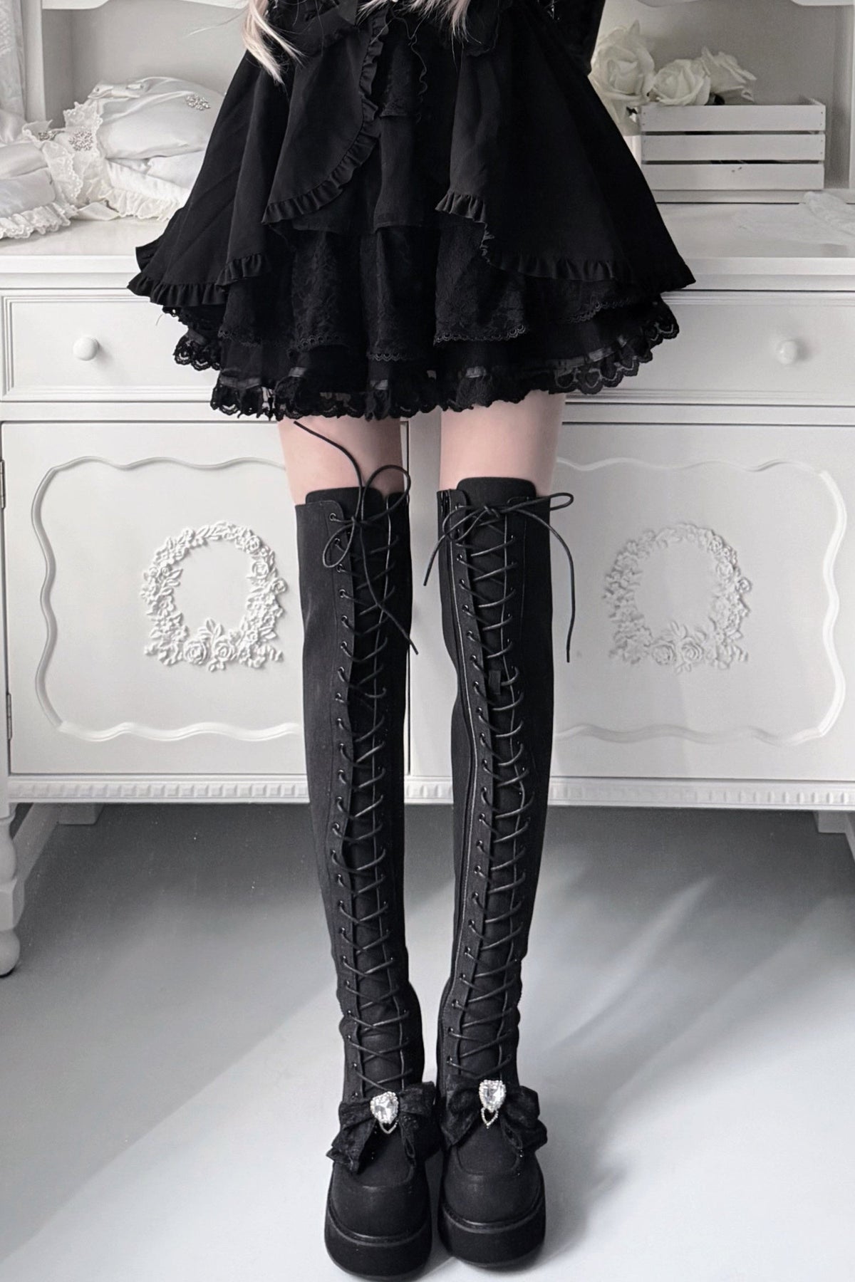Cross-Studded Platform Over-The-Knee Boots