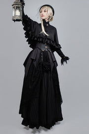 Black veiled hat in full-length Gothic outfit