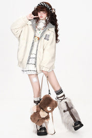 Apricot jacket with hood lowered