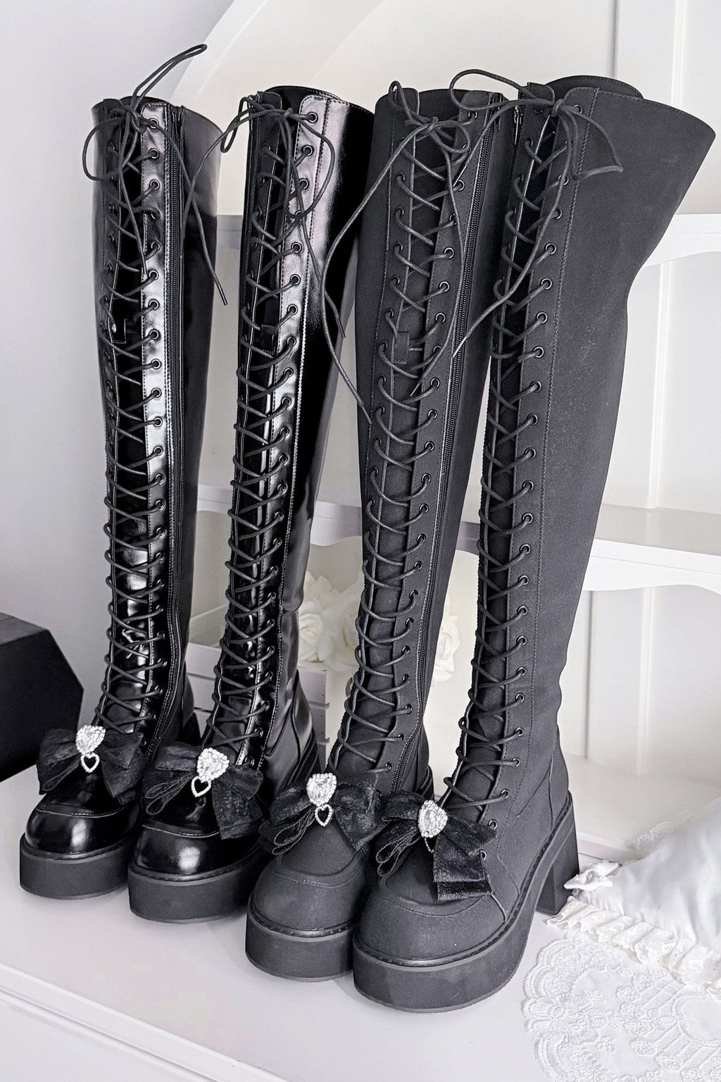 Cross-Studded Platform Over-The-Knee Boots