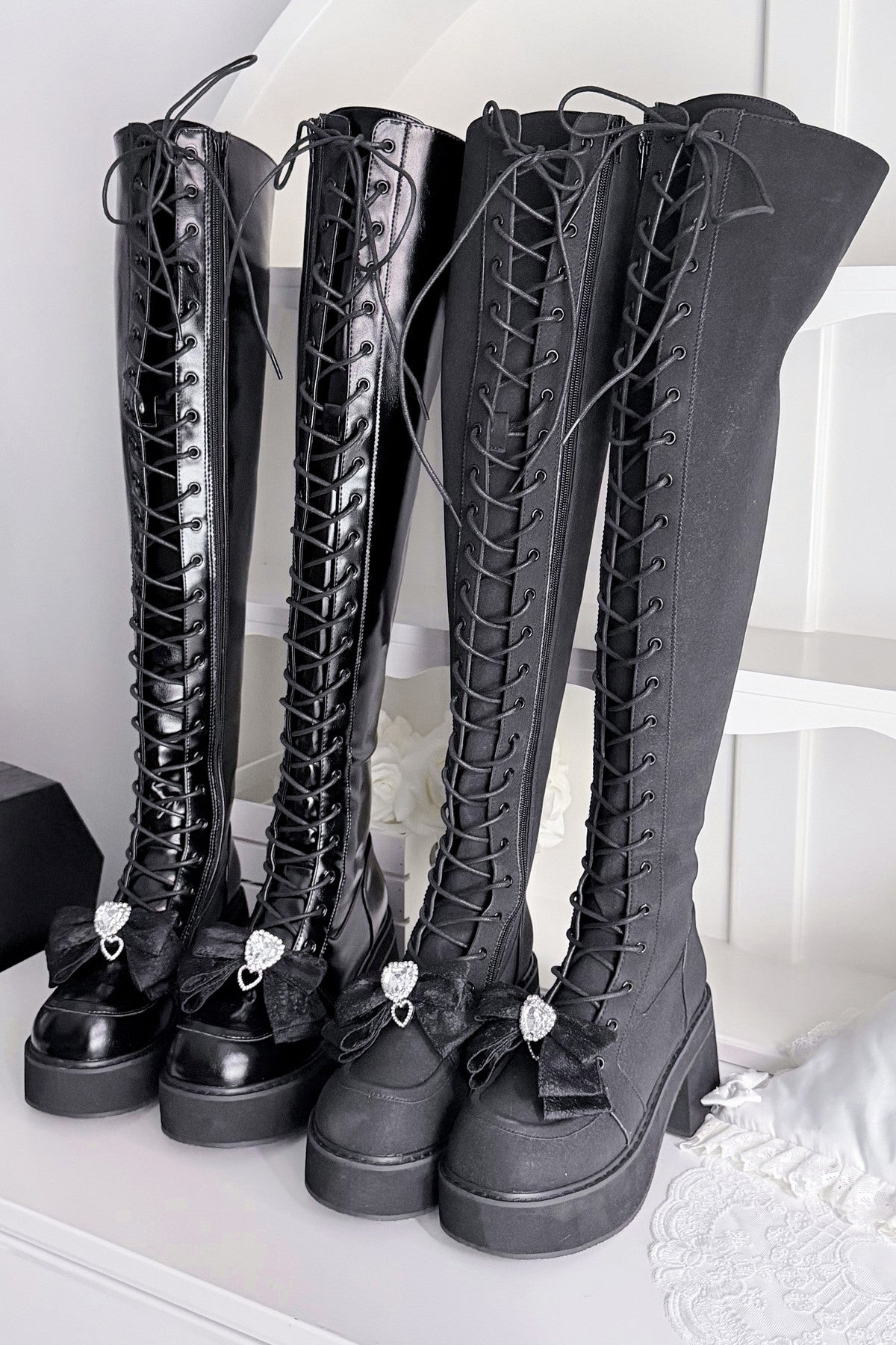 Cross-Studded Platform Over-The-Knee Boots