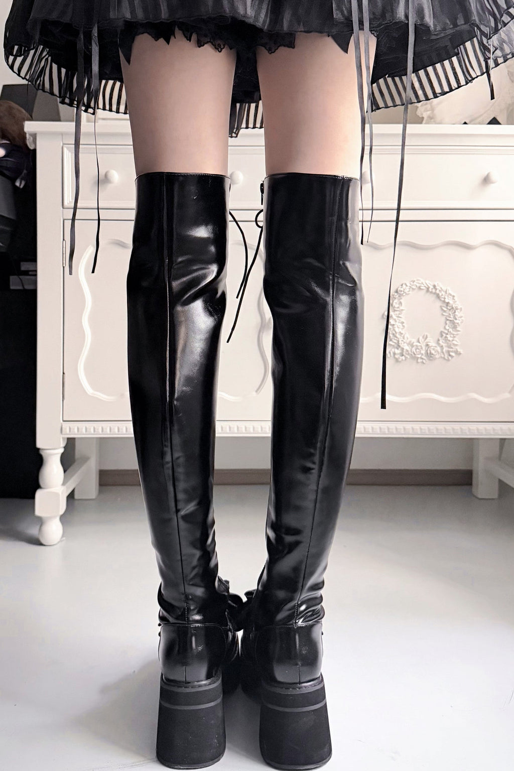 Cross-Studded Platform Over-The-Knee Boots