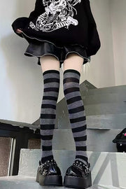 Black-and-gray striped stockings without cross accents