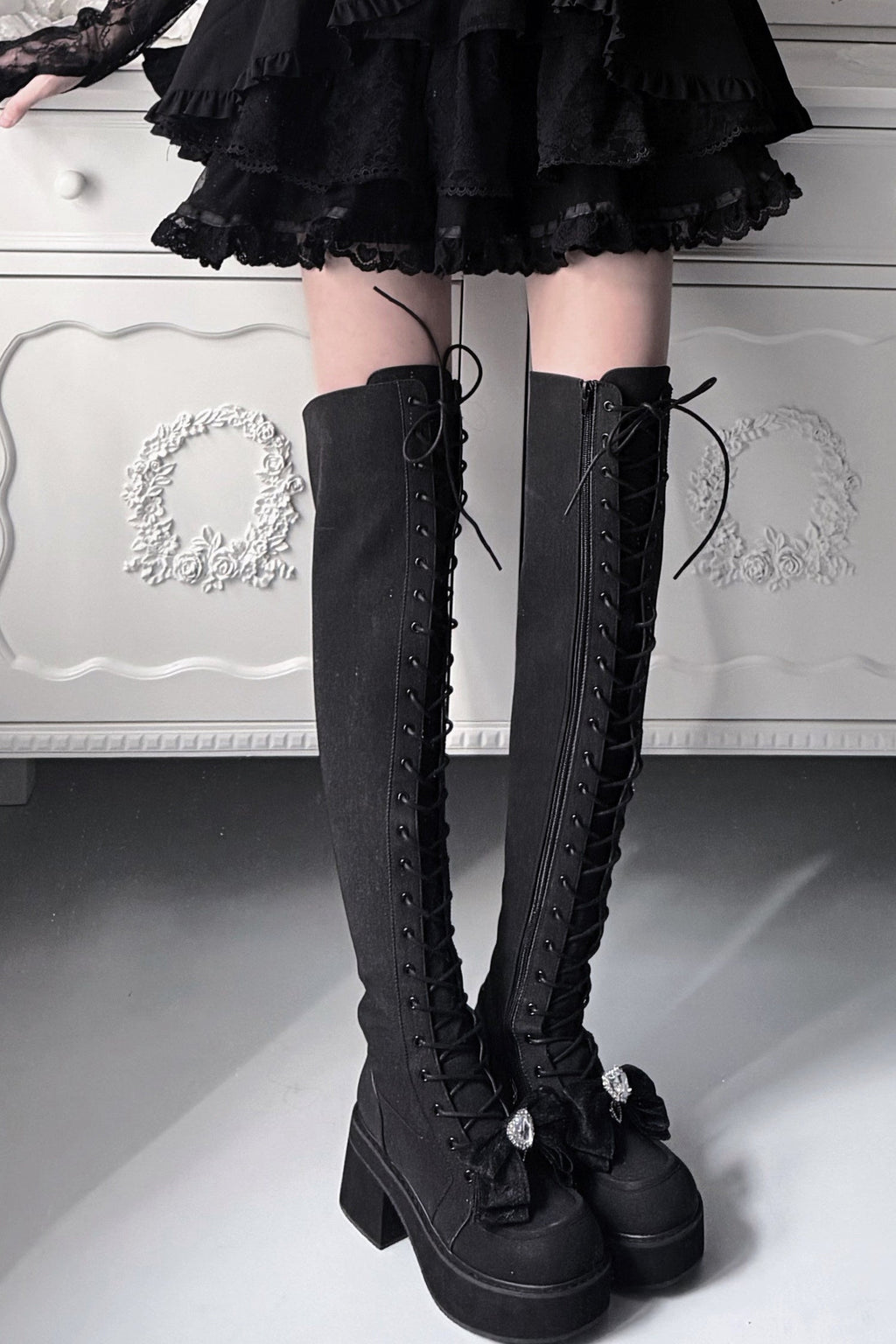 Cross-Studded Platform Over-The-Knee Boots