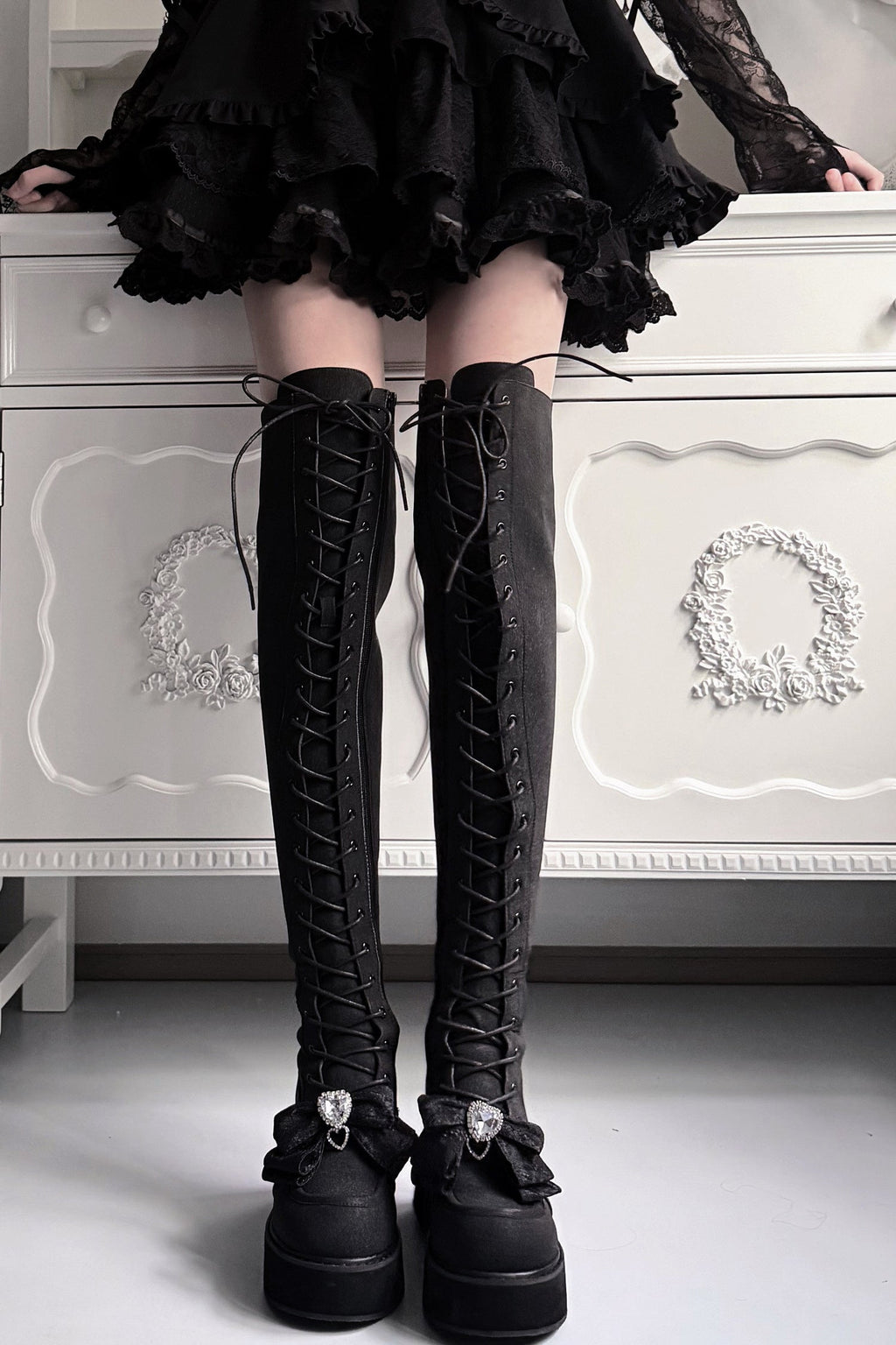 Cross-Studded Platform Over-The-Knee Boots