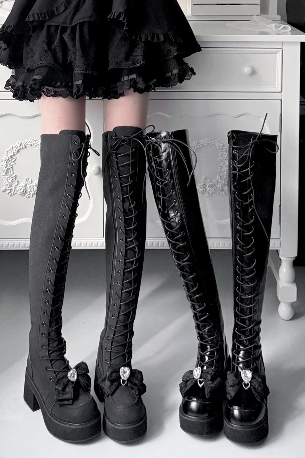 Cross-Studded Platform Over-The-Knee Boots