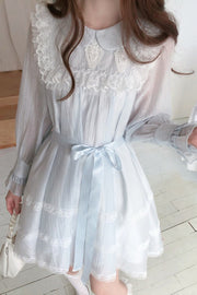Blue dress collar and waist-tie detail