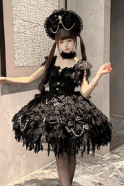 Black layered lace skirt and front bows