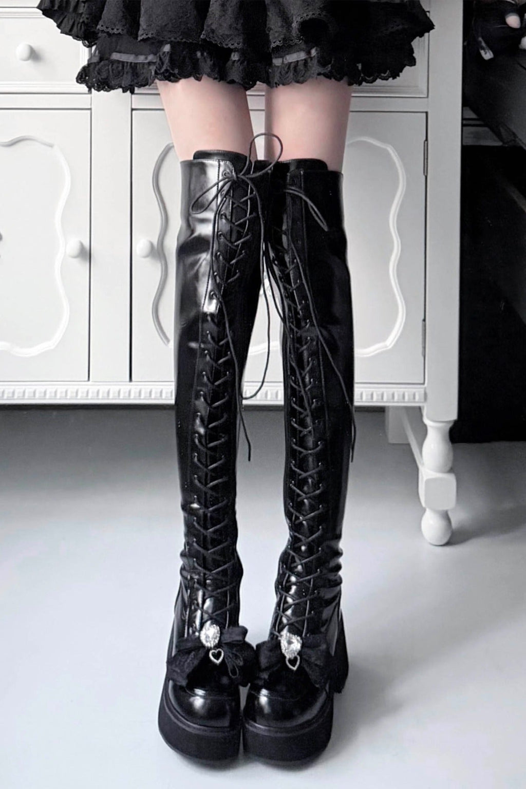 Cross-Studded Platform Over-The-Knee Boots