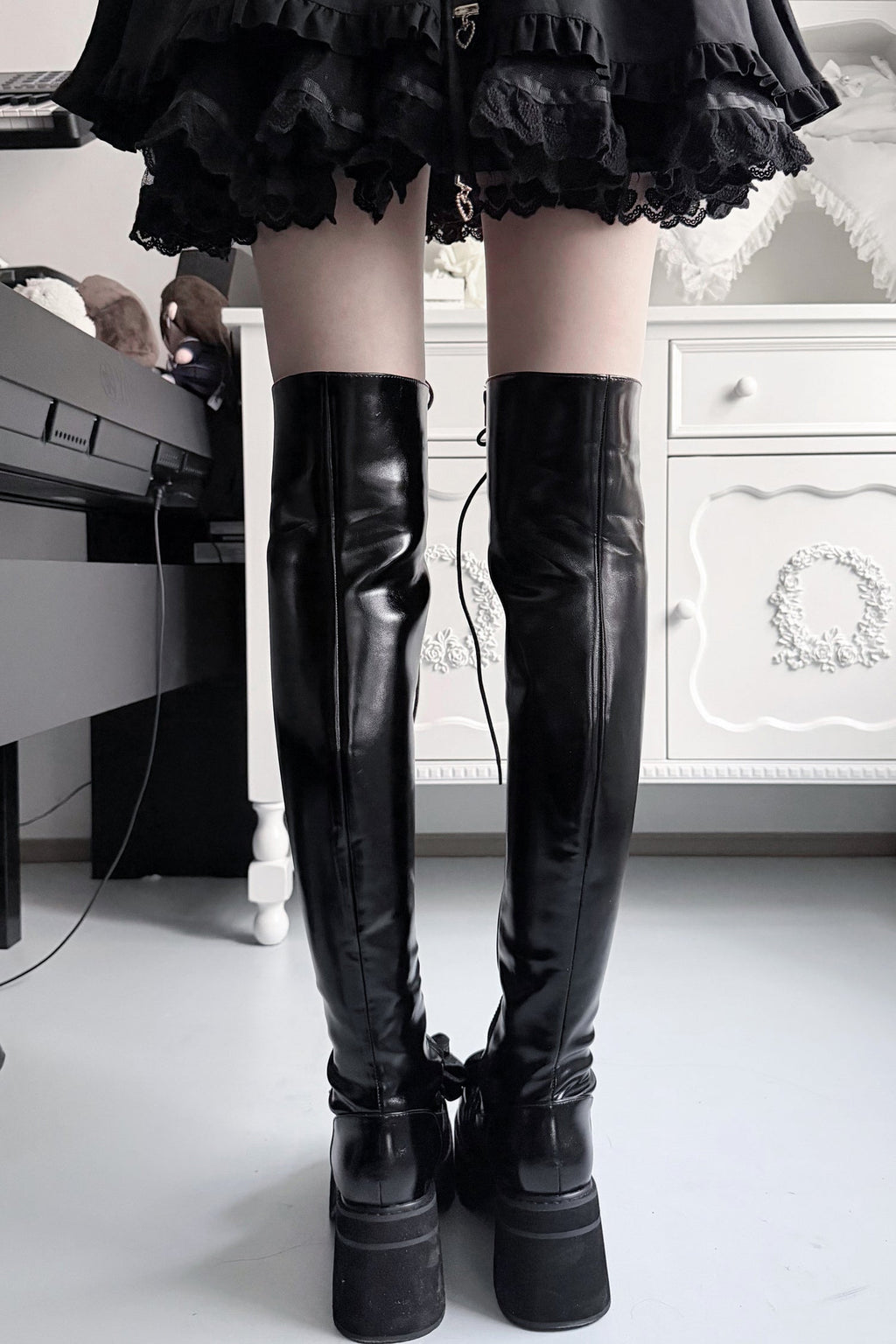 Cross-Studded Platform Over-The-Knee Boots