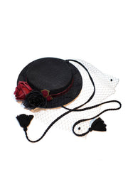 Black veiled rose hat product view