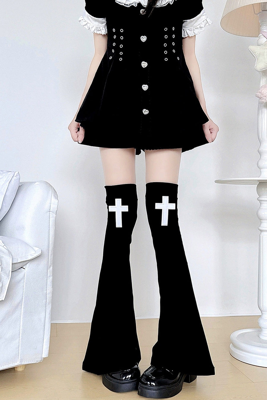 Black cross leg warmers in full styling
