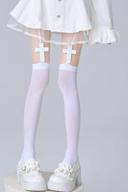 White cross-accented stockings, full styling